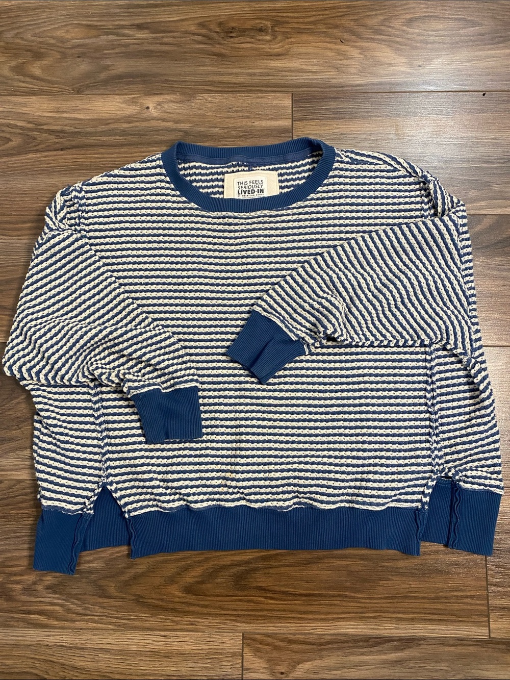AE striped Big Hug waffle sweatshirt - Picture 1 of 3